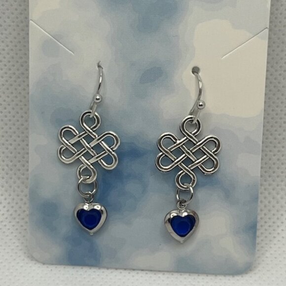 Handmade Jewelry - Blue Heart Knot Earrings